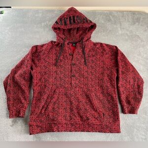 Vintage 2000s Freshjive Hoodie Size L SHORT Henley AOP Pattern Red Black Wear